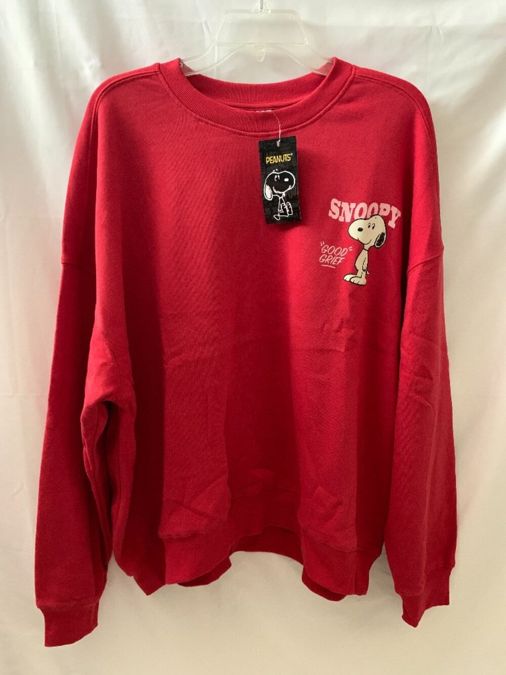 PEANUTS Snoopy & Friends Good Grief Fleece Lined Sweater in Red Sz LARGE
